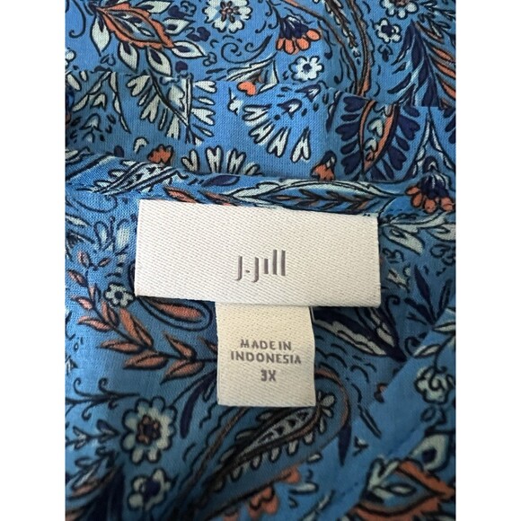 J Jill Top Womens 3X Blue Cotton Paisley Boho Tiered Cap Sleeve Keyhole Back - Picture 2 of 9